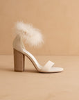 The Sasha | Beige Feathered ankle block heel *FINAL SALE*