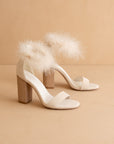 The Sasha | Beige Feathered ankle block heel *FINAL SALE*