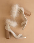 The Sasha | Beige Feathered ankle block heel *FINAL SALE*