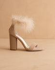 The Sasha | Nude Feathered ankle block heel *final sale*