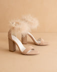 The Sasha | Nude Feathered ankle block heel *final sale*