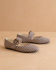 The Soho | Coffee Gingham Ballet Flat with Studded Buckle Strap