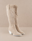 The Samara | Beige Embroidered Tall Western Boot
