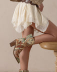 The Sorrel | Vintage Floral Tapestry Print Western Cowgirl Bootie