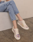 The Tammi | Light Grey Floral Applique Sneaker
