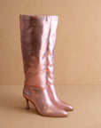 The Vanessa | Metallic Pink Alligator Print Knee High Boot *final sale*