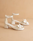 The Vigo | White Low Block Heel With A Sweet Bow *final sale*