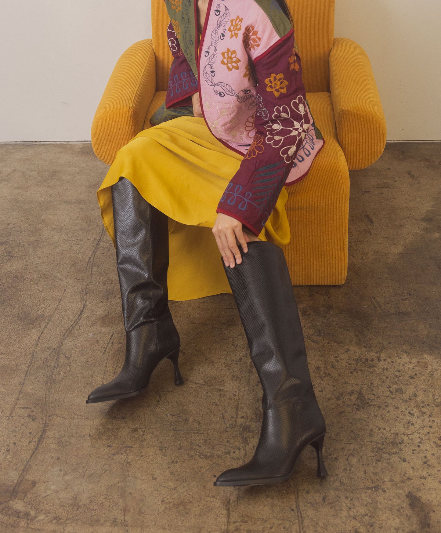 PREORDER: The Vanessa - Black Reptile Print Knee High Boot