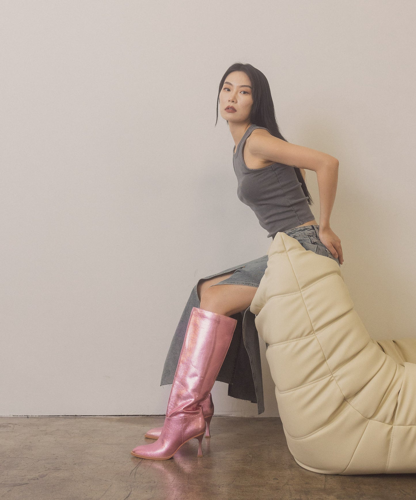 The Vanessa - Metallic Pink Alligator Print Knee High Boot