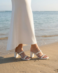 The Feliza | White Floral Raffia Block Heel Bridal Sandal