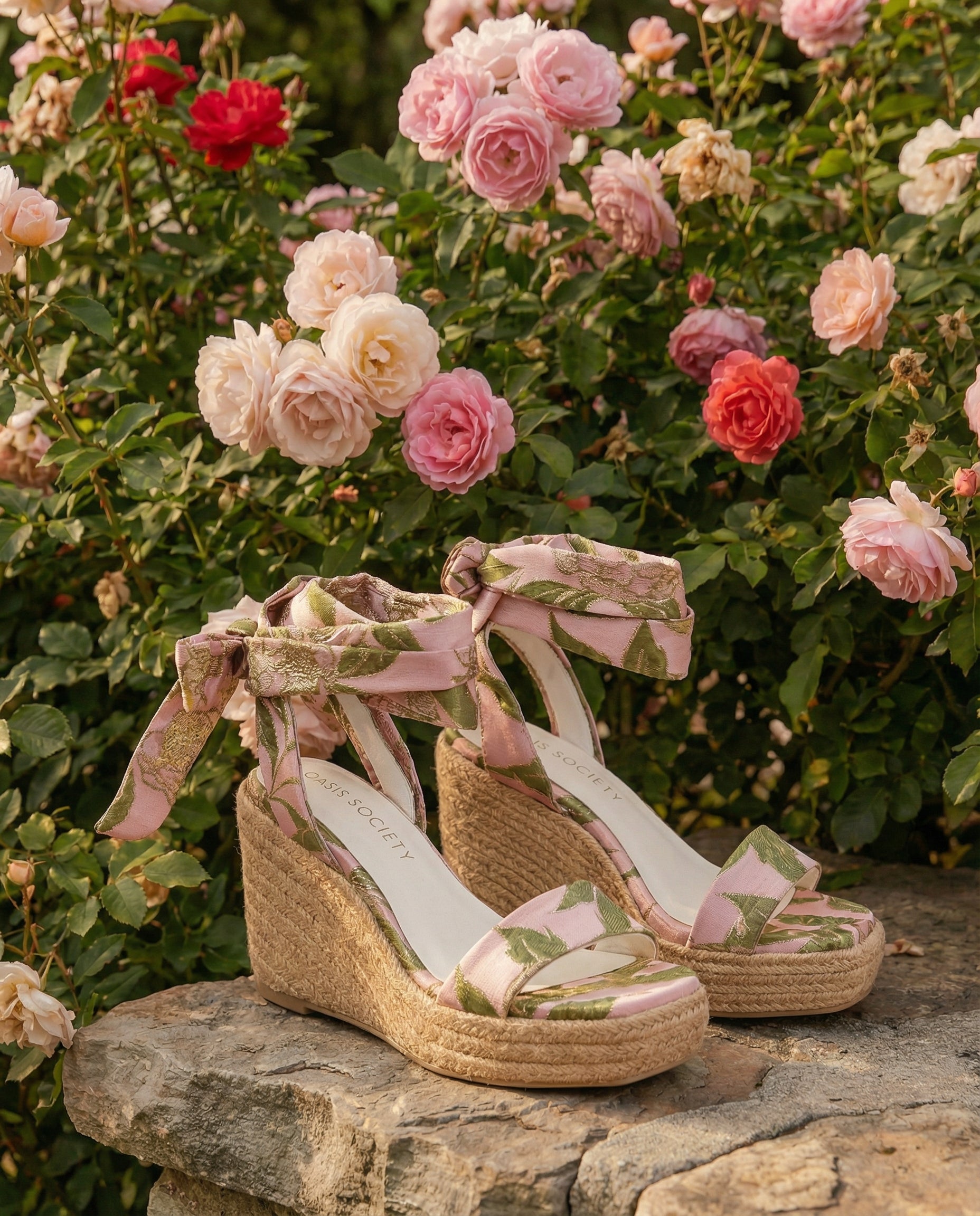 The Oceana | Rose Garden Floral Wrap Espadrille Wedge – Oasis Society