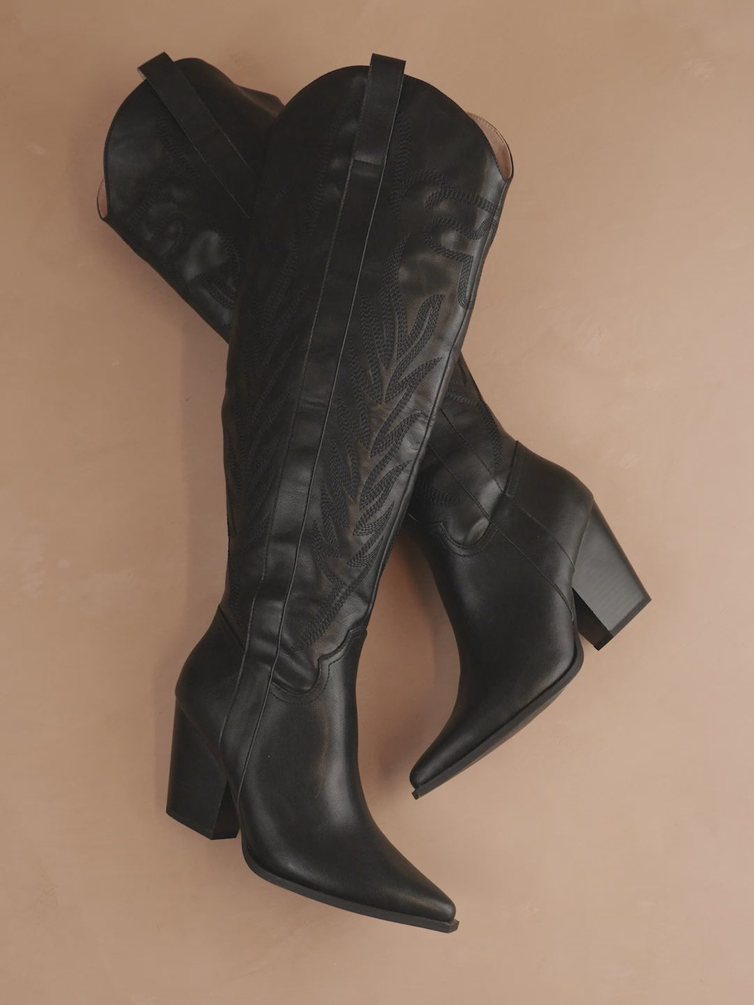 The Bronco | Black Knee High Embroidered Cowboy Boot – Oasis Society