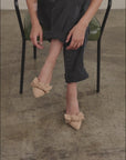 The Jane | Sand Pointed Toe Bow Accent Kitten Heel