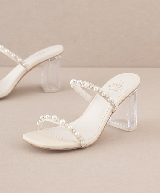 The Mae | Beige Strappy Pearl Heel