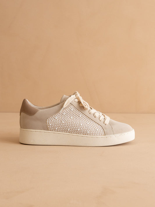 The Berne |  Light Grey Pearl studded paneled sneaker