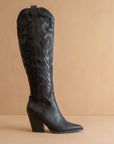 The Bronco | Black Knee High Embroidered Cowboy Boot