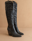 The Bronco | Black Knee High Embroidered Cowboy Boot