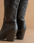 The Bronco | Black Knee High Embroidered Cowboy Boot