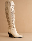 The Bronco | Off WhiteKnee High Embroidered Cowboy Boot