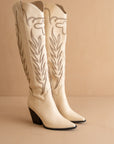 The Bronco | Off WhiteKnee High Embroidered Cowboy Boot