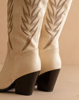 The Bronco | Off WhiteKnee High Embroidered Cowboy Boot