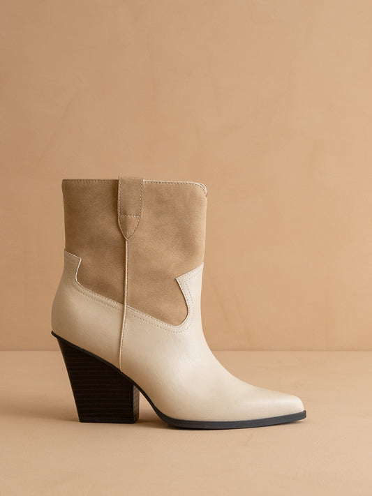 The Brooks | Beige Two Toned Western Bootie