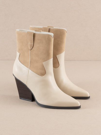 The Brooks | Beige Two Toned Western Bootie