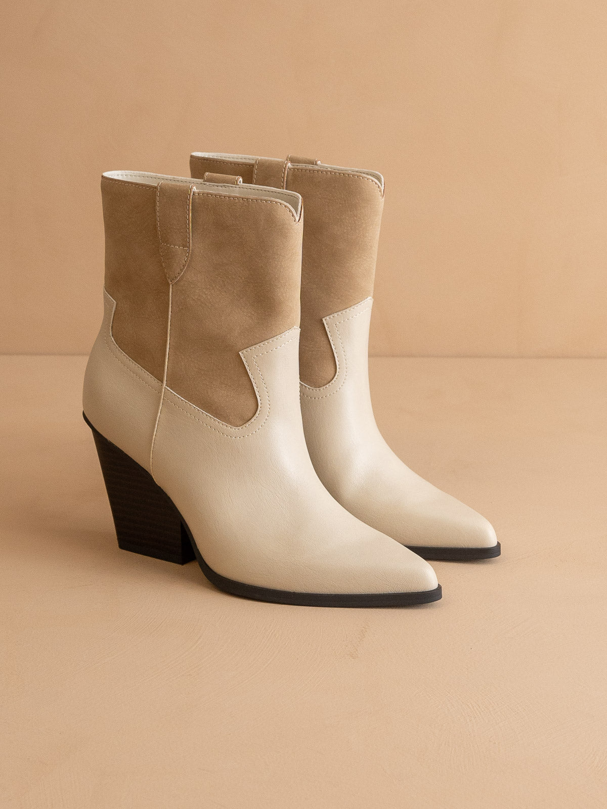 The Brooks | Beige Two Toned Western Bootie