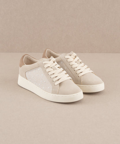 The Berne |  Light Grey Pearl studded paneled sneaker