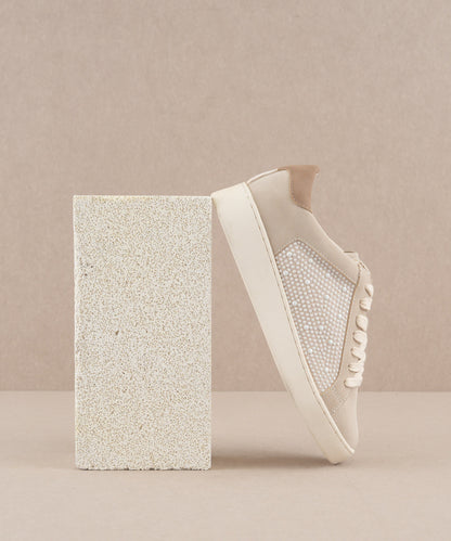 The Berne |  Light Grey Pearl studded paneled sneaker