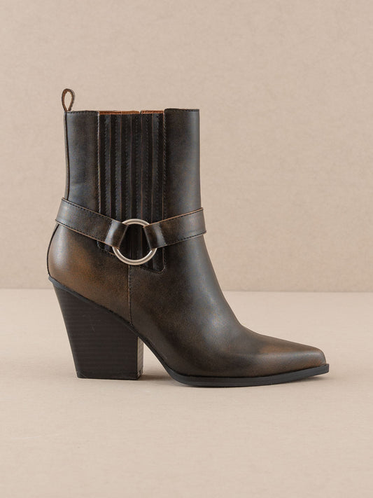 The Carson | Brown Distressed Leather Moto Bootie