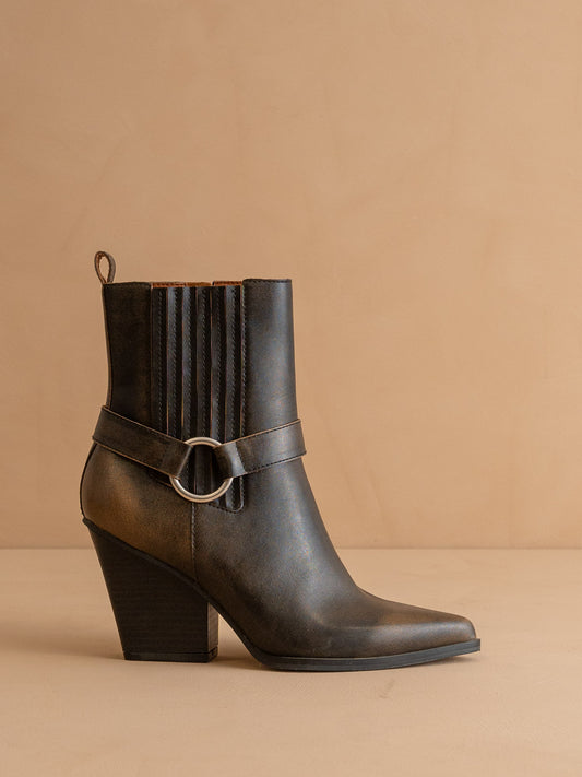 The Carson | Brown Distressed Leather Moto Bootie