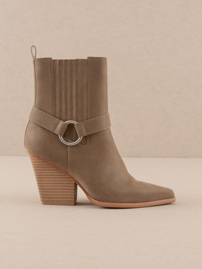 The Carson | Dark Taupe Distressed Leather Moto Bootie