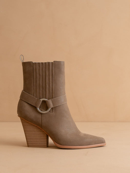 The Carson | Dark Taupe Distressed Leather Moto Bootie