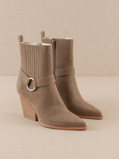 The Carson | Dark Taupe Distressed Leather Moto Bootie