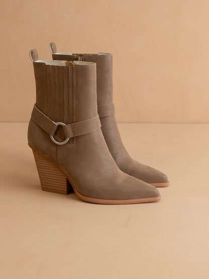 The Carson | Dark Taupe Distressed Leather Moto Bootie