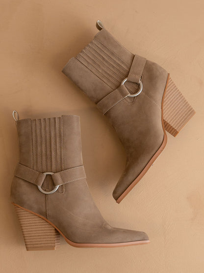 The Carson | Dark Taupe Distressed Leather Moto Bootie