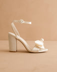 The Celine | Ivory Pearl Bow Bridal Block Heel
