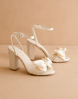 The Celine | Ivory Pearl Bow Bridal Block Heel