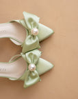 The Colette | Sage Green Pearl Bow Heel