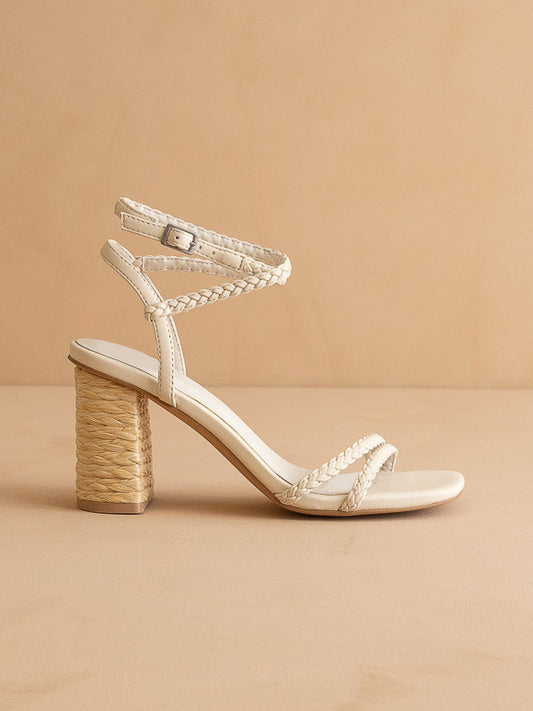 The Colmar | Beige Strappy Braided Sandal with a Jute Heel