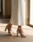 The Celine | Ivory Pearl Bow Bridal Block Heel