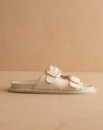The Daytona | Ivory a Two-Tone Raffia Gold Buckle Sandal