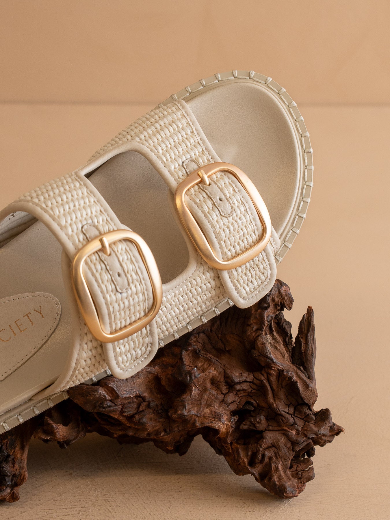 The Daytona | Ivory a Two-Tone Raffia Gold Buckle Sandal – Oasis