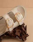 The Daytona | Ivory a Two-Tone Raffia Gold Buckle Sandal