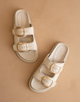 The Daytona | Ivory a Two-Tone Raffia Gold Buckle Sandal
