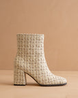The Demi | Beige Tweed Woven Block Heel Ankle Boot
