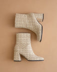 The Demi | Beige Tweed Woven Block Heel Ankle Boot