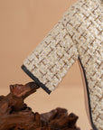 The Demi | Beige Tweed Woven Block Heel Ankle Boot
