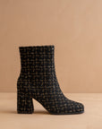 The Demi | Black Tweed Woven Block Heel Ankle Boot